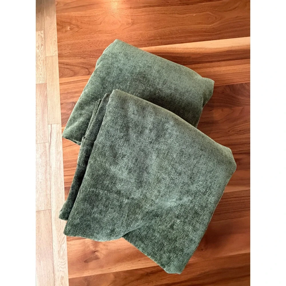 West Elm Worn Velvet Curtain Panels 48x96 Tarragon Green Set of Two